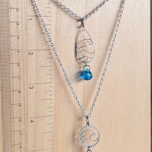 Sterling Silver Blue Wave Pendant with Lampwork Glass