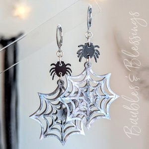 Shimmery, Spooky Spider & Web Halloween Earrings