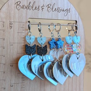 Hand-stamped VOTE Earrings with Rainbow Hearts