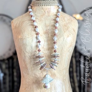 Mushroom Necklace with Howlite & Purple Aventurine