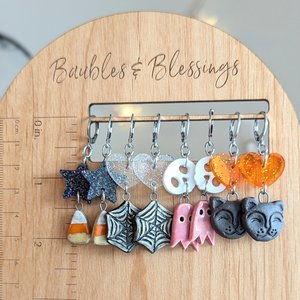 Ceramic Spiderweb Earrings with Glittery Acrylic Hearts