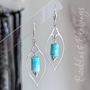 Sterling Silver Marquis and Amazonite Earrings