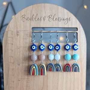 Evil Eye Protection Earrings with Sunstone & Boho Rainbows