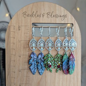 Tree of Life Earrings with Lampwork Enameled Feathers