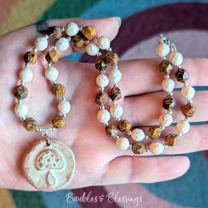 Simple Mushroom Necklace with Calligraphy Stone