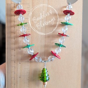 Christmas Tree Necklace with Lampwork Discs & Quartz