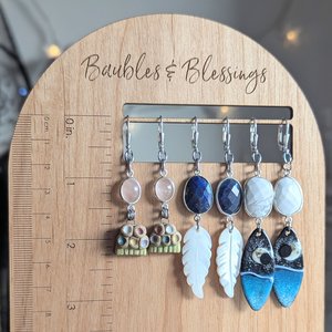 Lampwork Enameled Crescent Moon & Water Earrings 