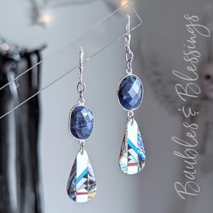 Beautiful Inlaid Shell Earrings with Freeform Sodalite