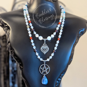 Selenite, Kyanite & Chakra Gem Pentagram Necklace