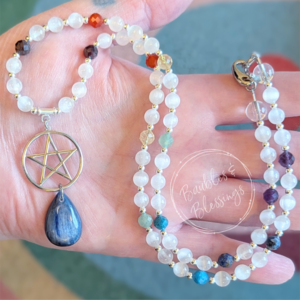 Selenite, Kyanite & Chakra Gem Pentagram Necklace