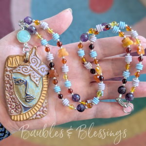 Madame Butterfly Necklace with Agate, Amazonite & Amber