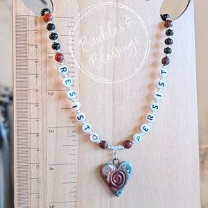 RESIST! PERSIST! Necklace with Onyx & Apple Jasper