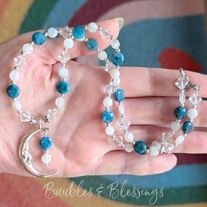 Crescent Moon Necklace with Apatite & Moonstone