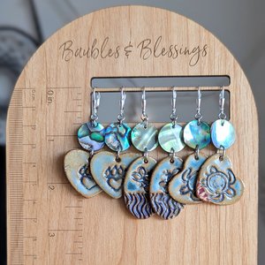 Earthy Paw Print Earrings with Abalone Shell