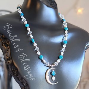 Crescent Moon Necklace with Apatite & Moonstone