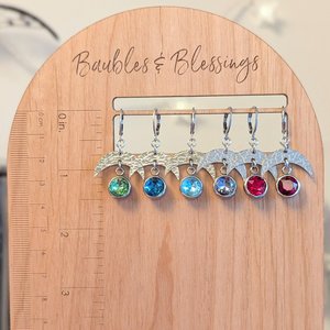Crescent Moon Earrings with Light Aqua Crystals