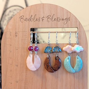 Rose Quartz Crescent Moon Earrings with Rubies