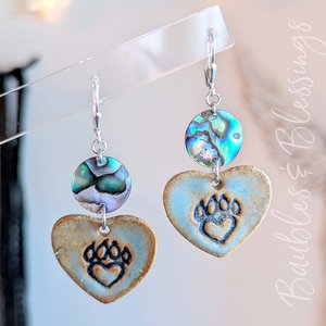 Earthy Paw Print Earrings with Abalone Shell