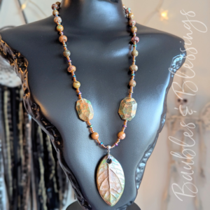 RESERVED for B: Raku Leaf & Green Opal Necklace