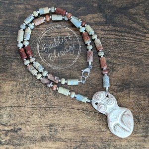 Impression Jasper Necklace with Goddess Focal by Beadfreaky