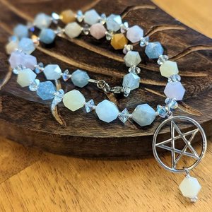 Mixed Beryl & Sterling Silver Pentagram Necklace