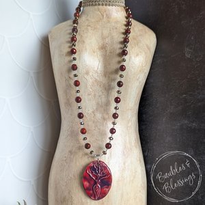 Protective Goddess Necklace with Red Apple Jasper & Pyrite