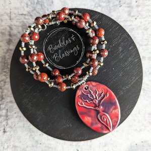 Protective Goddess Necklace with Red Apple Jasper & Pyrite