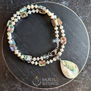 Abalone/Pāua Teardrop Necklace with Freshwater Pearls
