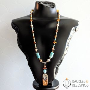 Hippie Peace Necklace with Gemstones & Czech Glass
