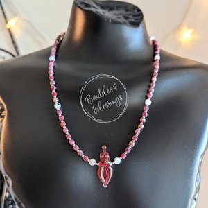 Red Tourmaline Goddess Necklace with Handmade Focal