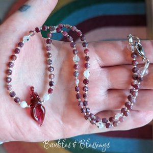 Red Tourmaline Goddess Necklace with Handmade Focal