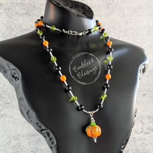 Pumpkin Necklace with Czech Glass & Onyx (MTO)