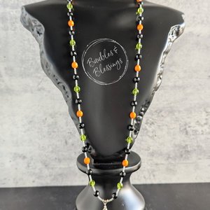 Pumpkin Necklace with Czech Glass & Onyx