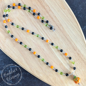 Pumpkin Necklace with Czech Glass & Onyx