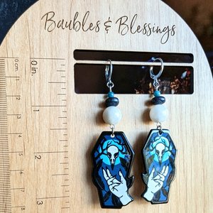 Corvid Coffin Earrings with Moonstone, Dumortierite & Apatite