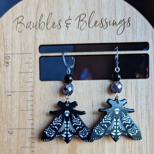 Moth Earrings with Onyx & Czech Glass