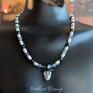 Papa Gede Necklace with Bone, Amethyst & Onyx (MTO)