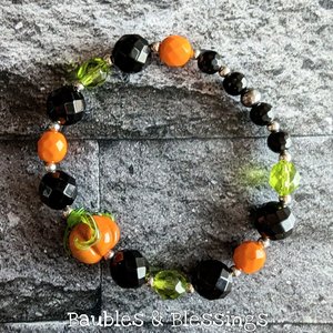 Halloween Pumpkin Bracelets: Onyx & Czech Glass (MTO)