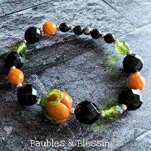 Halloween Pumpkin Bracelets: Onyx & Czech Glass (MTO)