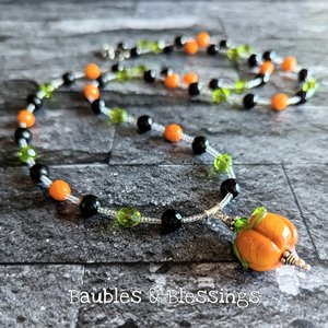 Pumpkin Necklace with Czech Glass & Onyx (MTO)