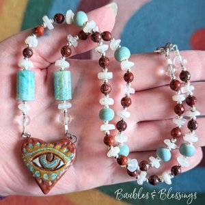 Eye Love You Necklace with Apple Jasper, Amazonite & Moonstone