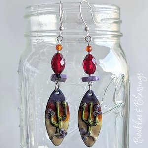 Cactus Earrings with Desert Sunset & Funky Beads