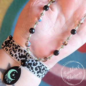 Acrylic Crescent Moon Necklace with Czech Glass & Onyx