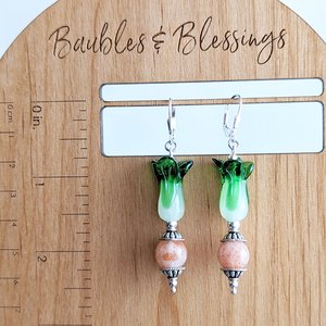 Bok Choy Earrings with Sterling Silver & Sunstone