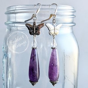 Butterfly Earrings with Amethyst Teardrop & Sterling Silver