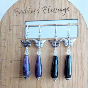 Butterfly Earrings with Amethyst Teardrop & Sterling Silver