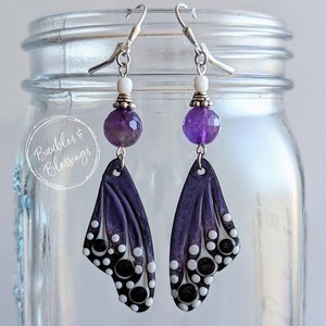 Butterfly Wing Earrings with Amethyst & Sterling Silver