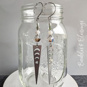 Celestial Spike Earrings with Moonstone & Czech Glass