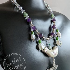 Imbolc Necklace with Brighid's Cross & Lampwork Snowdrops