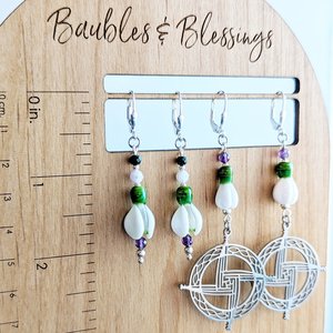 Brighid's Cross Earrings with Lampwork Snowdrops